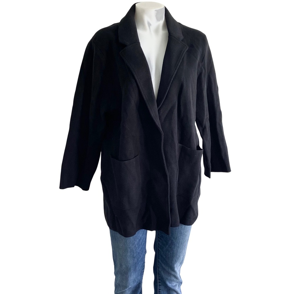 Quince Organic Cotton Knit Blazer Black Open Front Sweater Jacket XL SHWDC01